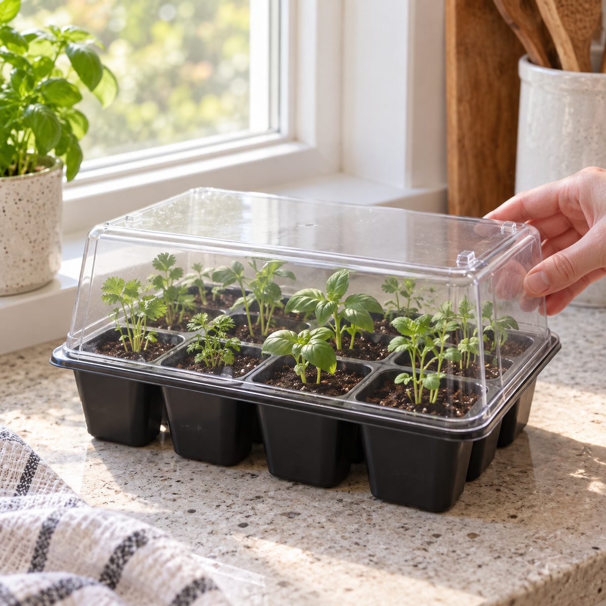 12-Cell Seed Starting Tray with Clear Humidity Dome, 15 x 8 x 6 in