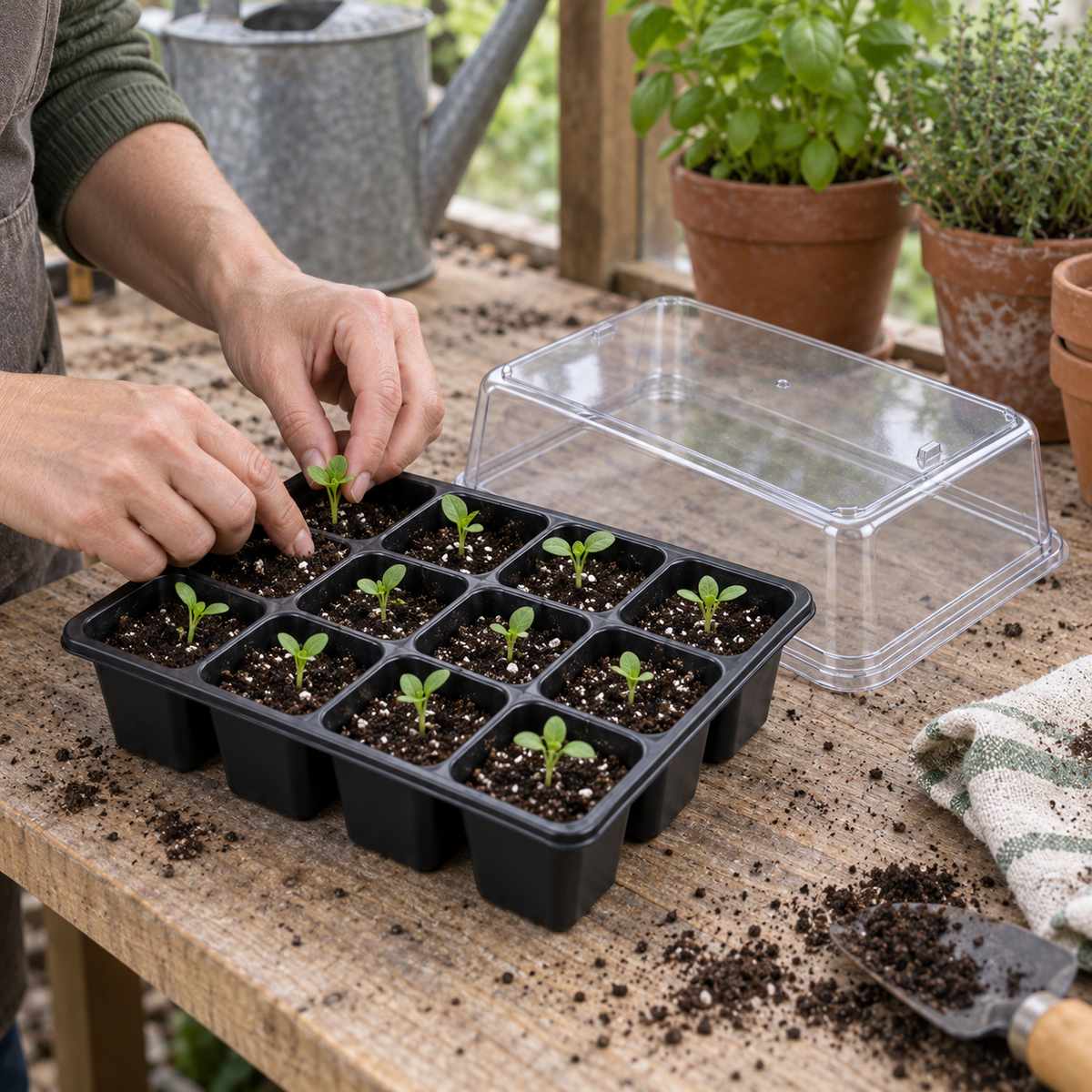 12-Cell Seed Starting Tray with Clear Humidity Dome, 15 x 8 x 6 in