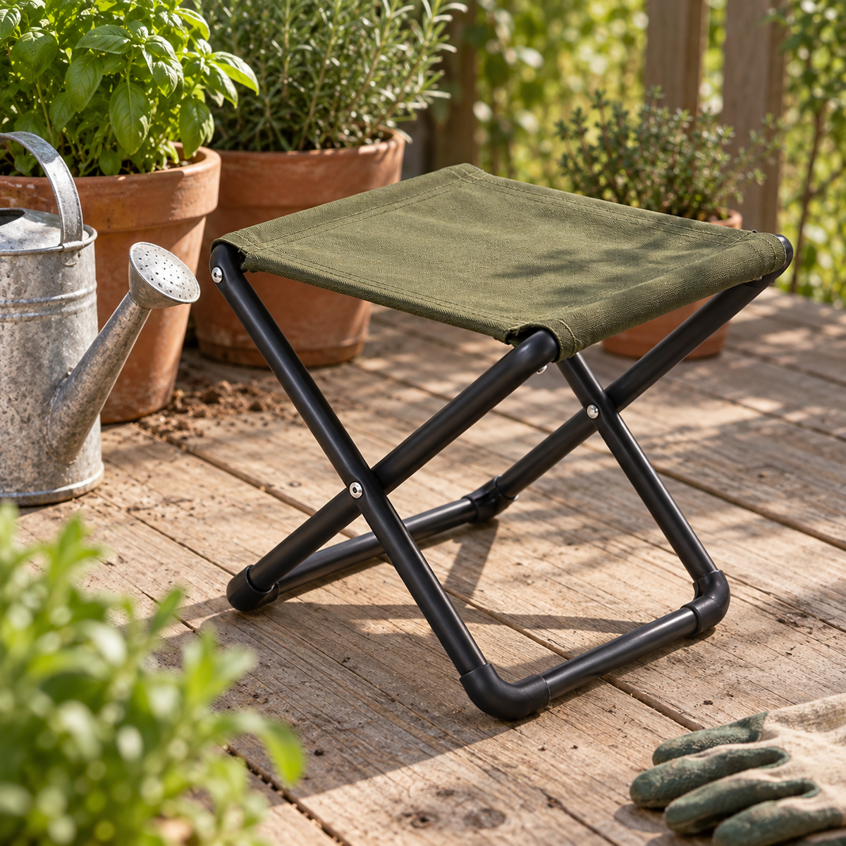 Folding Garden Stool with Fabric Seat, 16 x 13 x 16 in