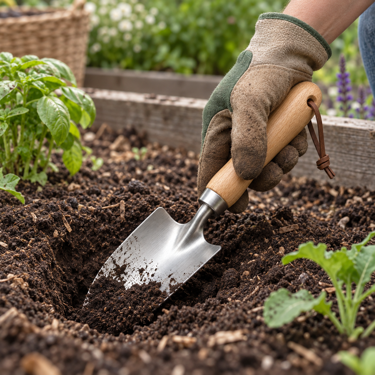 Steel Garden Trowel with Wood Handle, 12 x 3 in