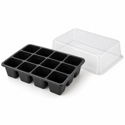12-Cell Seed Starting Tray with Clear Humidity Dome, 15 x 8 x 6 in