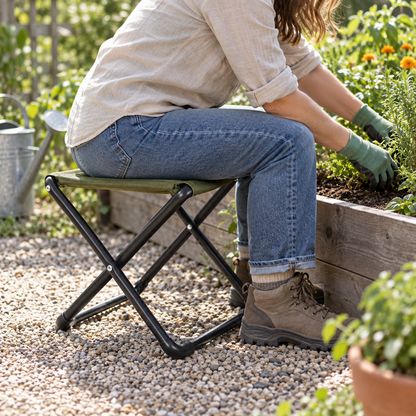 Folding Garden Stool with Fabric Seat, 16 x 13 x 16 in